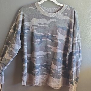 Time And Tru Camouflage Crewneck Sweater-Womens